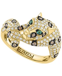Effy Collection White Diamond (5/8 ct. t.w.), Espresso Diamond (1/5 ct. t.w.) & Emerald Accent Ring in 14k Yellow Gold