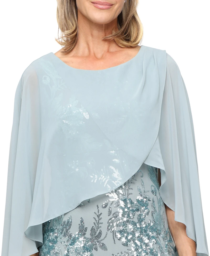 Sl Fashions Petite Embroidered Stretch Cape Long Gown