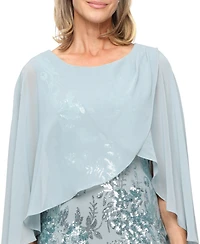 Sl Fashions Petite Embroidered Stretch Cape Long Gown