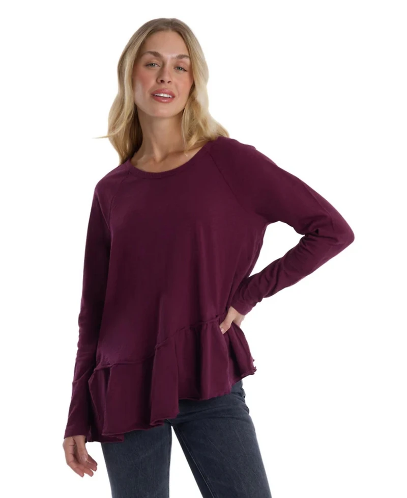 Wilt Clothing Women's Raglan Long Sleeve Asymmetric Peplum