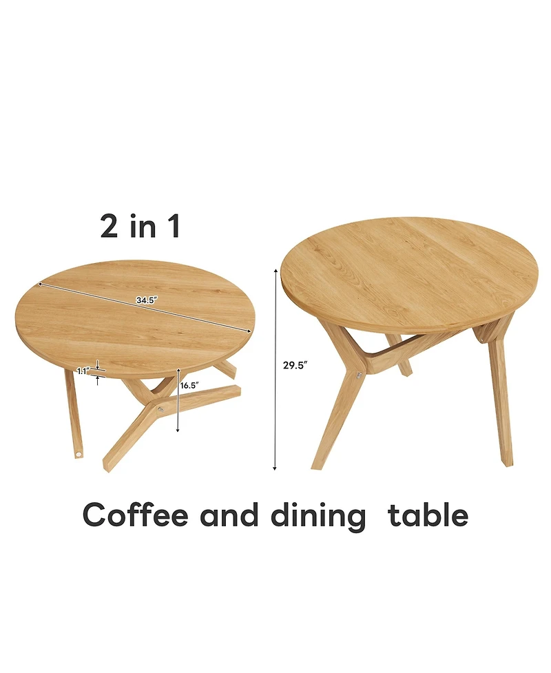 Rainsken 2-in-1 Round Transformer Coffee Table, Converts from Coffee Table to Cocktail Table, Space-Saving and Adjustable Height for Living Room