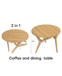 Rainsken 2-in-1 Round Transformer Coffee Table, Converts from Coffee Table to Cocktail Table, Space-Saving and Adjustable Height for Living Room