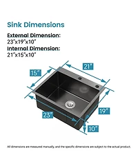 Busdays 23 x 19 Inch Stainless Steel Kitchen Sink Single Bowl Undermount Handmade with Us Standard Drain and Hook