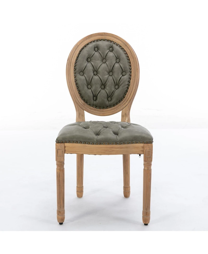 sumyeg French Style Solid Wood Frame Dining Chair with Pu Leather Upholstery and Nailhead Trim Set of 2