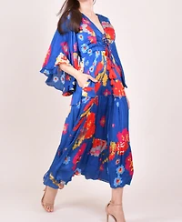 Raas Women's Blue Angel Sleeves Ruffle Maxi Sundress