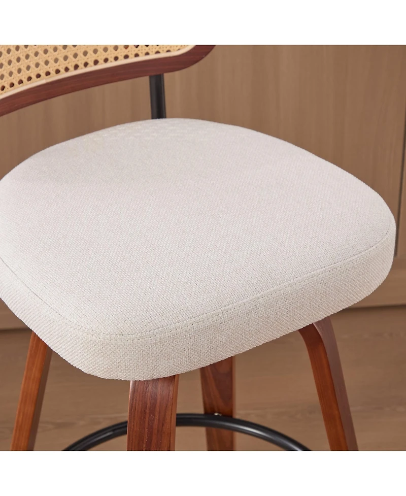 sumyeg 26 Inch Counter Height Swivel Bar Stools with Rattan Back and Upholstered Seat Set of 2