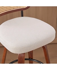 sumyeg 26 Inch Counter Height Swivel Bar Stools with Rattan Back and Upholstered Seat Set of 2