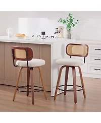 sumyeg 26 Inch Counter Height Swivel Bar Stools with Rattan Back and Upholstered Seat Set of 2
