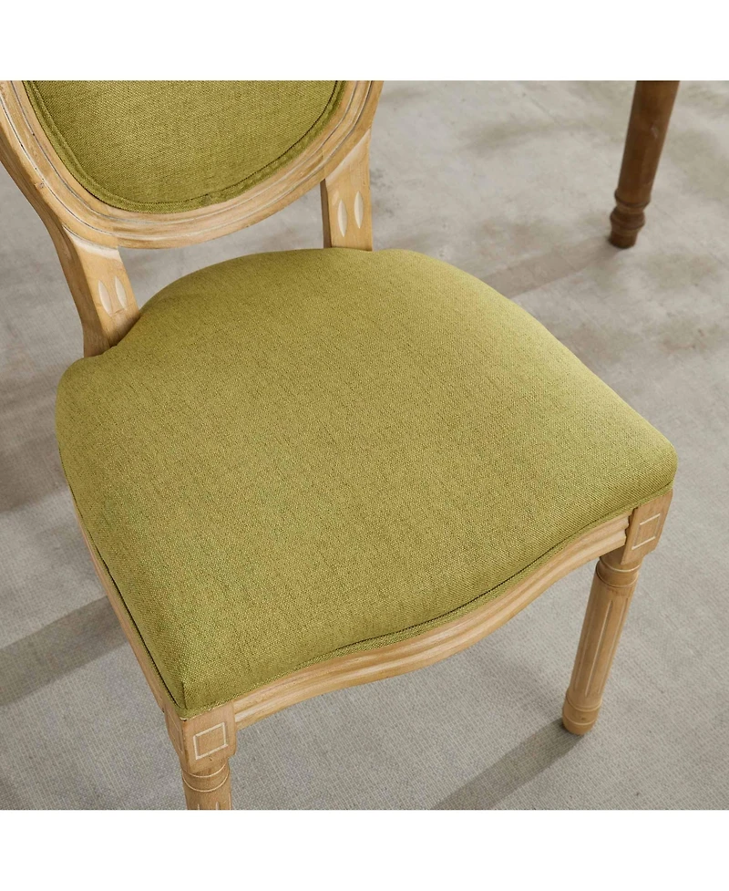 sumyeg French Style Solid Wood Frame Dining Chair with Linen Fabric Back Set of 2