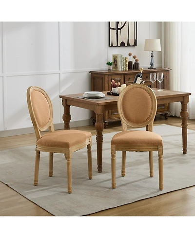 sumyeg French Style Solid Wood Frame Dining Chair with Linen Fabric Back Set of 2