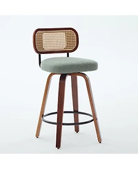 sumyeg 26 Inch Counter Height Swivel Bar Stools with Rattan Back and Upholstered Seat Set of 3