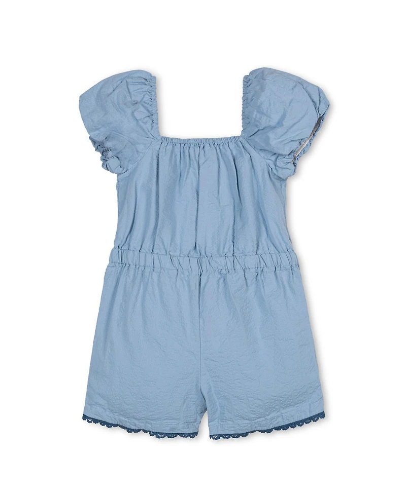 Hope and Henry Little Big Girls' Organic Puff Sleeve Seersucker Romper