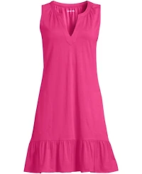 Lands' End Women's Sleeveless Cotton Jersey Notch Neck Flounce Dress