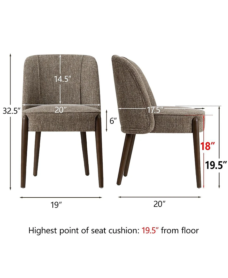 Maison Boucle Soft Fabric Dining Chairs Set of 2, Solid Wood Legs, Thick Seat