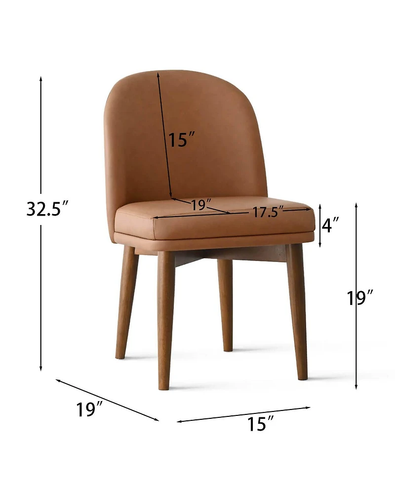 Maison Boucle Faux Leather Upholstered Dining Chairs Set of 2, Walnut Wood Legs