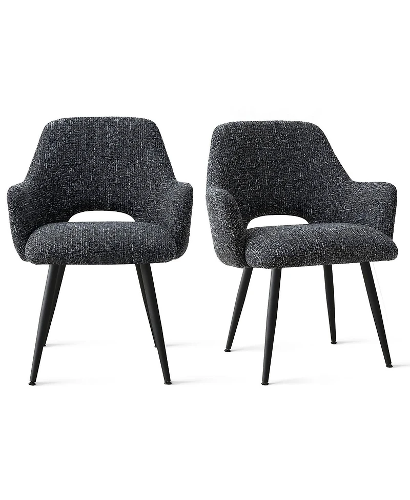 Maison Boucle Set of 2 Upholstered Arm Dining Chairs, Metal Legs, Modern Kitchen