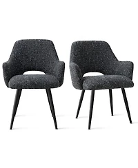 Maison Boucle Set of 2 Upholstered Arm Dining Chairs, Metal Legs, Modern Kitchen