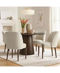 Maison Boucle Soft Fabric Dining Chairs Set of 2, Solid Wood Legs, Thick Seat