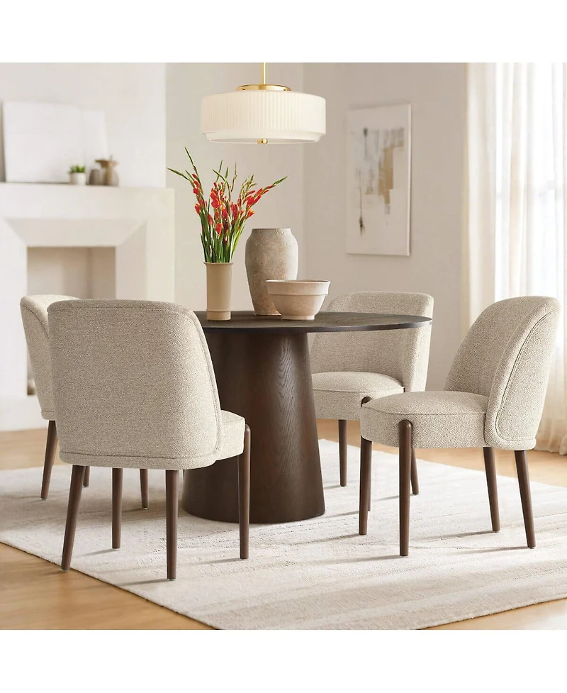 Maison Boucle Upholstered Dining Chairs Set of 2, Solid Wood Legs, Room