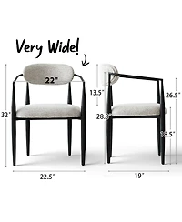 Maison Boucle Wide Upholstered Dining Chairs Set of 2, Metal Legs, Modern Armchair