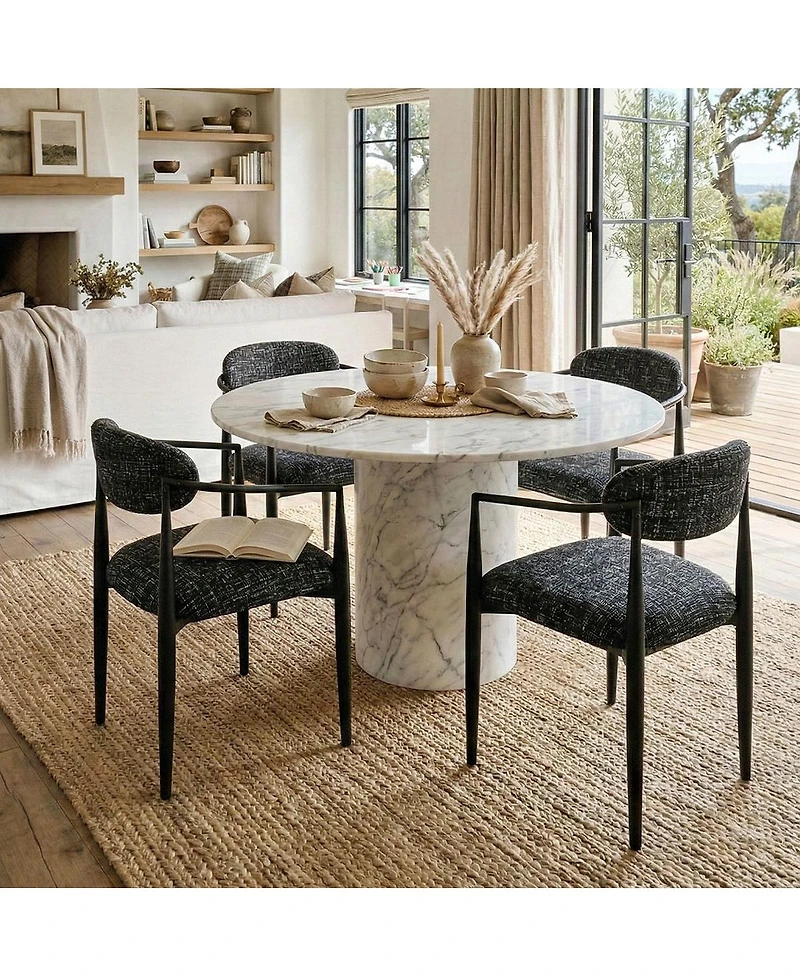 Maison Boucle Wide Upholstered Dining Chairs Set of 2, Metal Legs, Modern Armchair