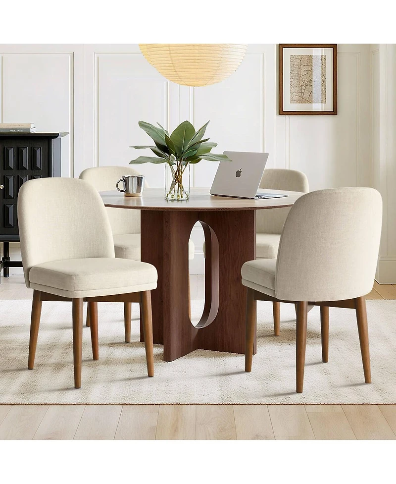Maison Boucle Linen Blend Upholstered Dining Chairs Set of 2, Walnut Wood Legs