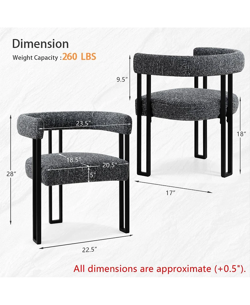 Maison Boucle Modern Upholstered Dining Chairs Set of 2, Metal Legs, Armchair