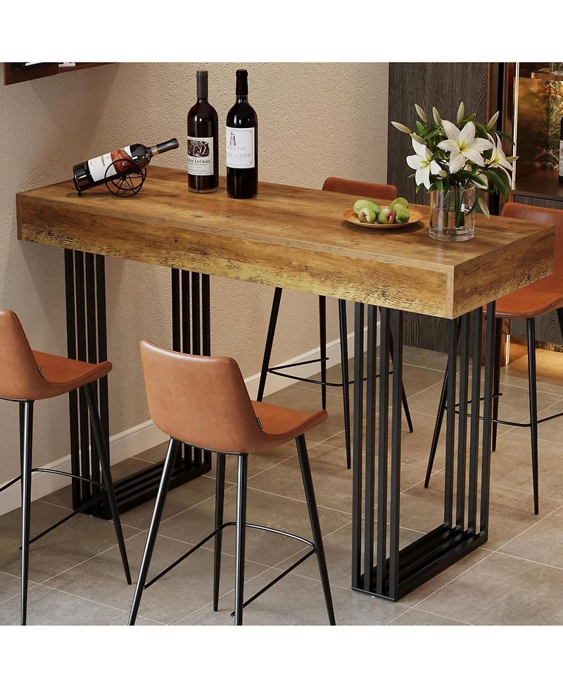 Tribesigns 63" Long Bar Table, 39.37" High Top Pub Table with Metal Frame, Industrial Counter Height Table