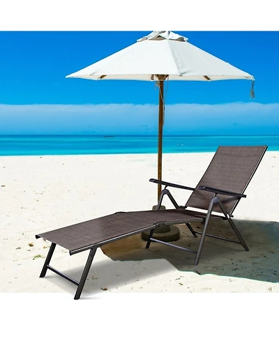 Gouun Folding Patio Chaise Lounge Chair with 5 Reclining Positions