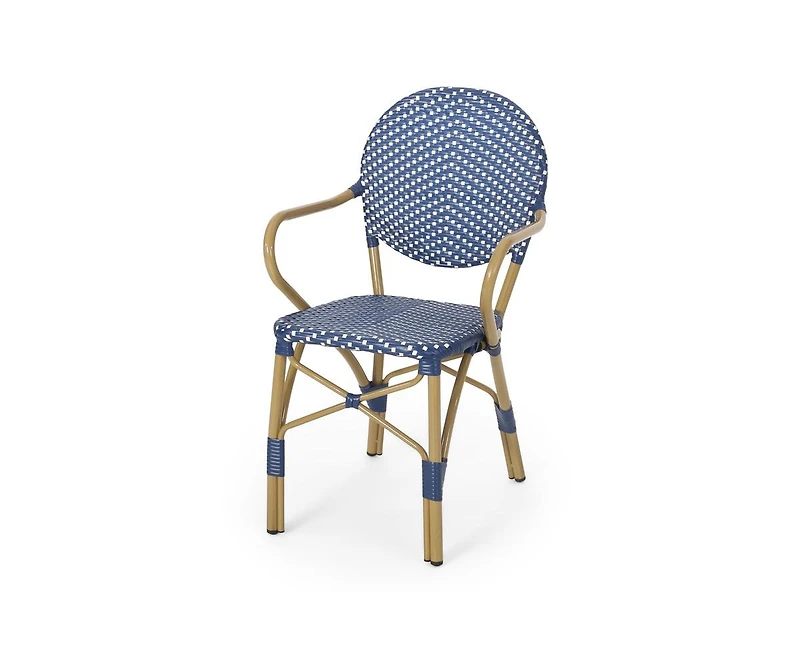 sumyeg French Style Outdoor Accent Chairs with Rattan and Bamboo Print Aluminum Frame(Set of 2