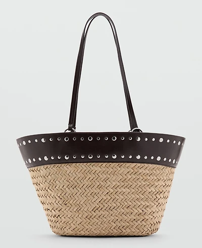 Mango Women's Studs Raffia Shopper Bag