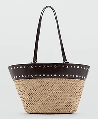 Mango Women's Studs Raffia Shopper Bag