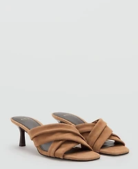 Mango Women's Crossed Straps Suede Leather Sandals