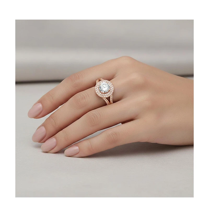 Stunning Sterling Silver 18K Rose Gold Plated with Big Round Cubic Zirconia Ring