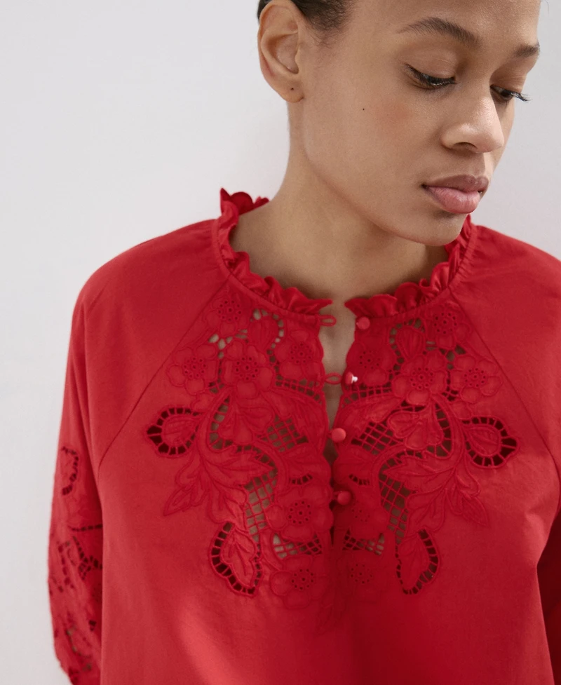 Mango Women's Lace Accents Embroidered Blouse