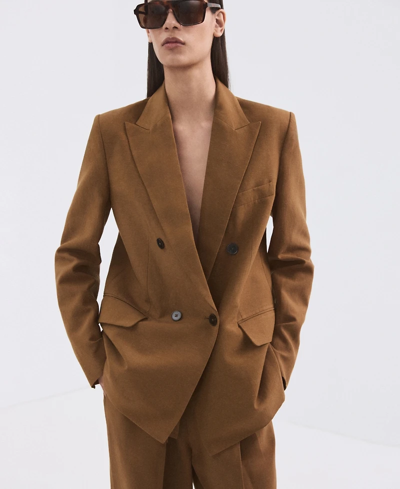 Mango Women's Double-Breasted Linen Suit Blazer