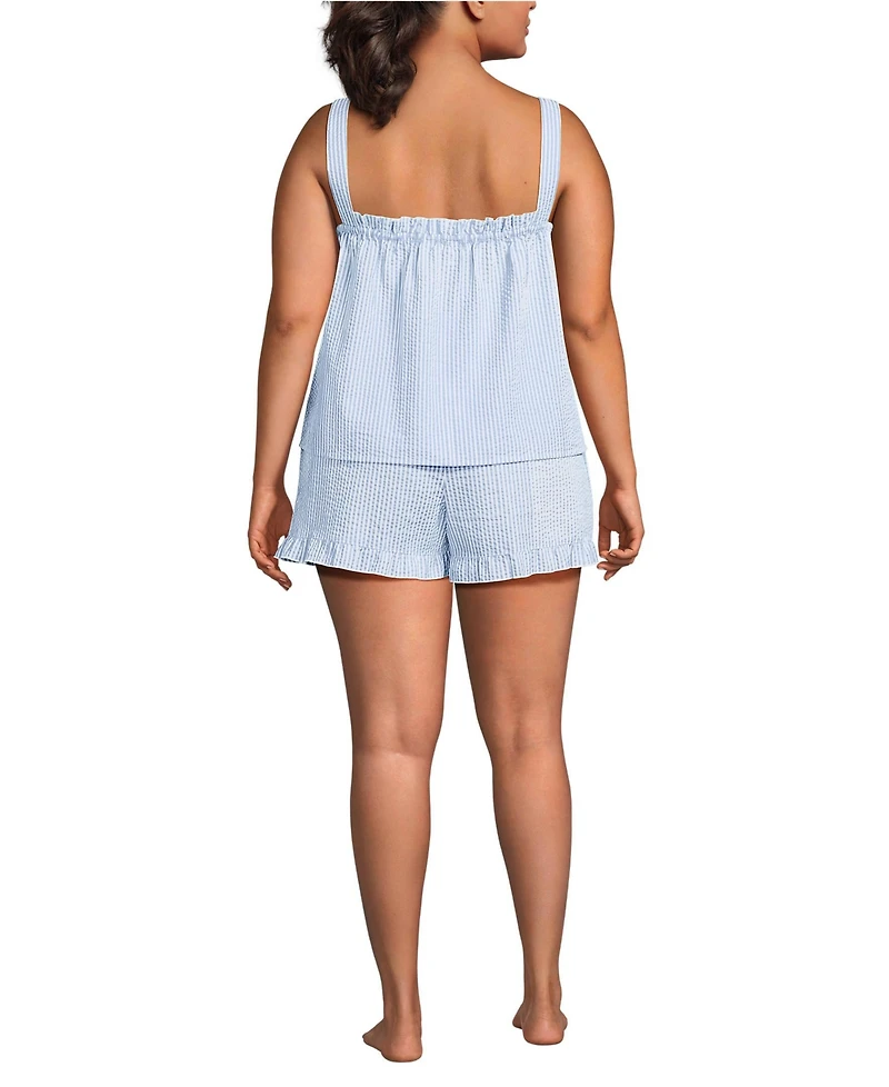 Lands' End Plus Seersucker 2 Piece Pajama Set - Tank and Shorts