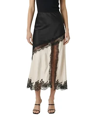 Modenaire Women's Lace-Trim Asymmetric Satin Midi Skirt