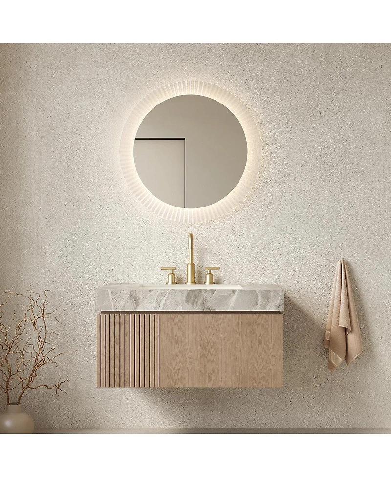 Sillysis Wall Mount Bathroom Vanity with Sintered Stone Top, Ceramic Undermount Sink, Soft Close Storage Cabinet
