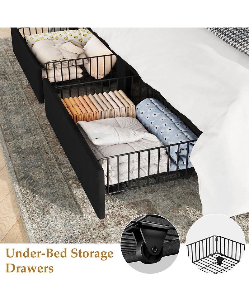homfan Bed Frame with 2 Storage Drawers, Velvet Upholstered Platform Bed, No Box Spring Needed, Noise Free