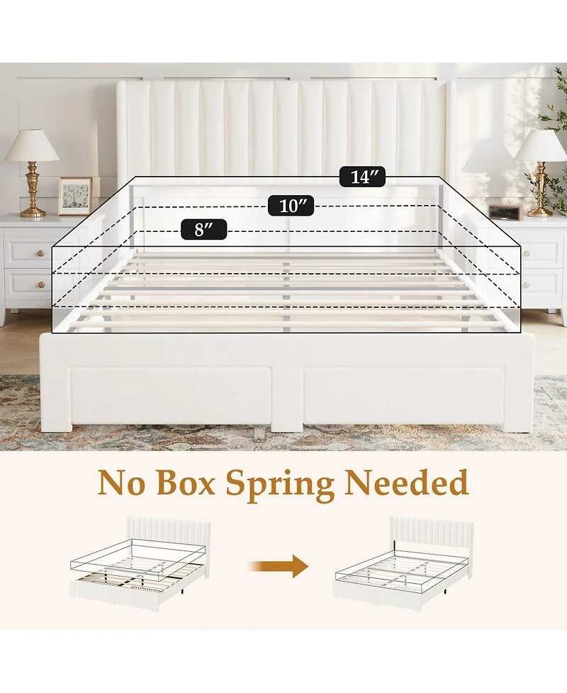 Homfan Bed Frame with 2 Storage Drawers, Velvet Upholstered Platform Bed, No Box Spring Needed, Noise Free