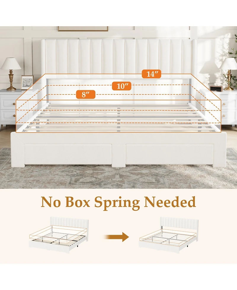 homfan Bed Frame with 2 Storage Drawers, Velvet Upholstered Platform Bed, No Box Spring Needed, Noise Free