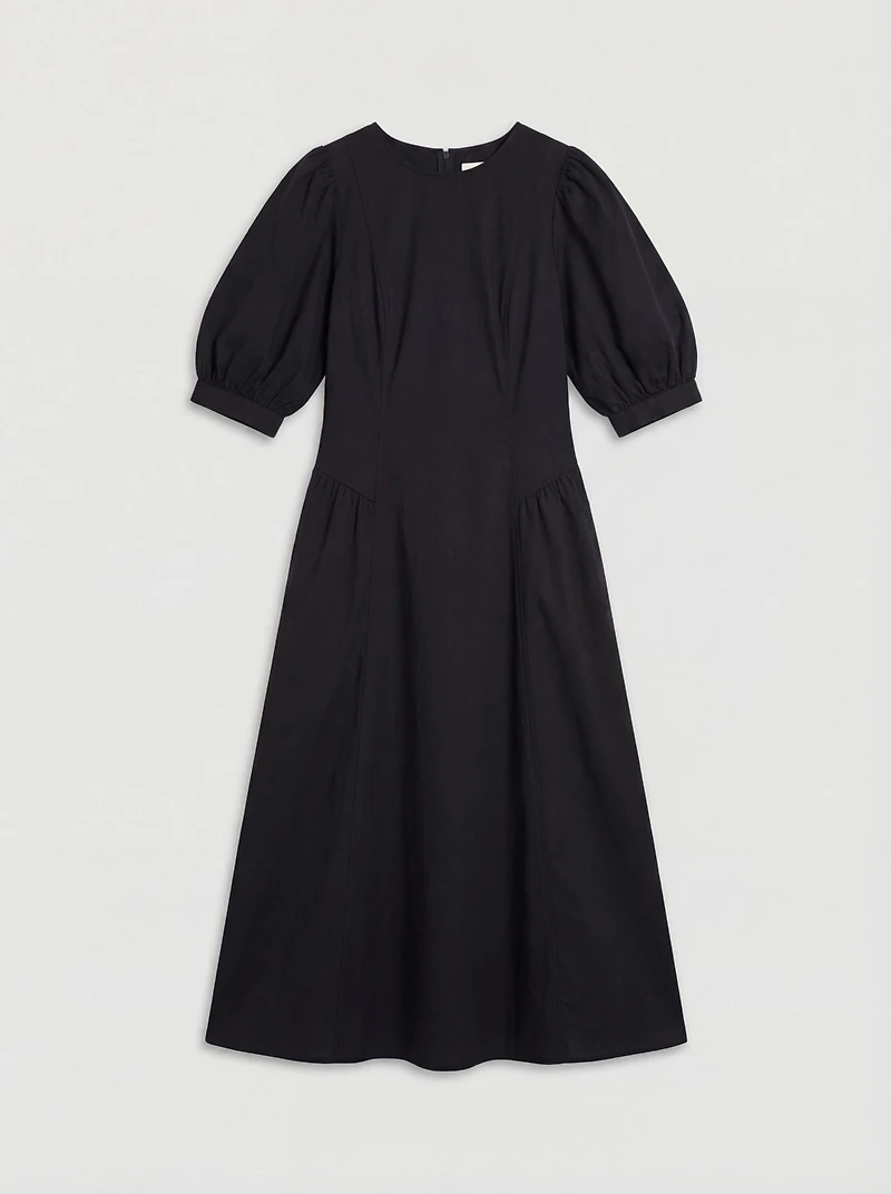 Warehouse Women's Seersucker Puff Sleeve Midi Dress