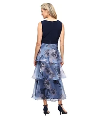 Sl Fashions Women's Embellished Neckline with Tea Length Dress