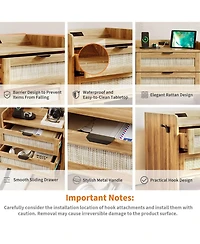 gaomon Home Set of 2 Boho Nightstands, Engineered Wood Bedside Tables with Rattan Drawers Storage