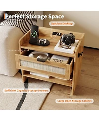 gaomon Home Set of 2 Engineered Wood Rattan Nightstands, Storage End Tables