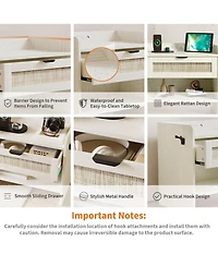 gaomon Home 1-Drawer Nightstand Wood Rattan Storage Side Table