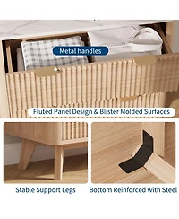 gaomon Home 3-Drawer Fluted Wood Nightstand, Faux Marble Top Bedside Storage Table, 2-Pack
