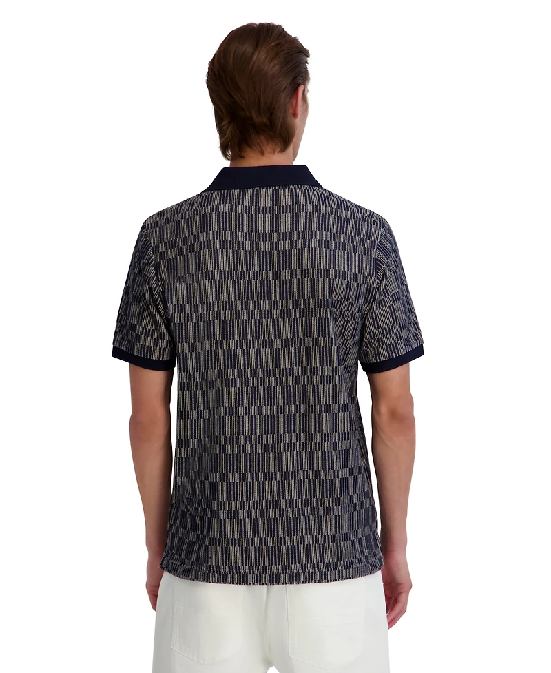 Karl Lagerfeld Paris Men's Textured Color Blocking Stripes Polo Shirt