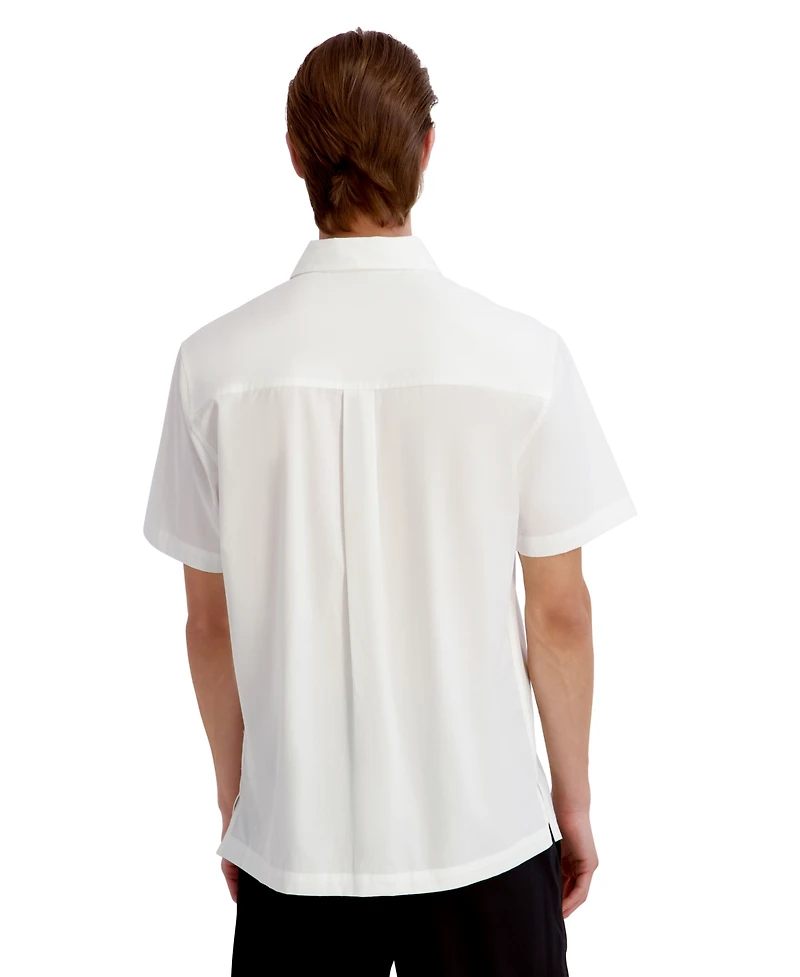 Karl Lagerfeld Paris Men's Laser Cut Embroidered Flower Woven Shirt